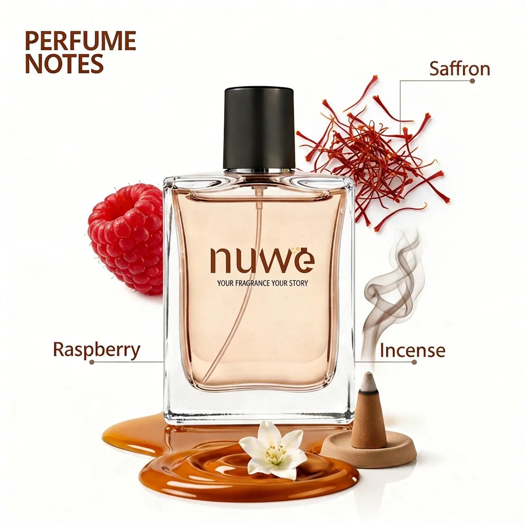 Arabian Nomad fragrance notes — oud, amber, rose, sandalwood, musk — imported perfume oils Nuwe Perfumes