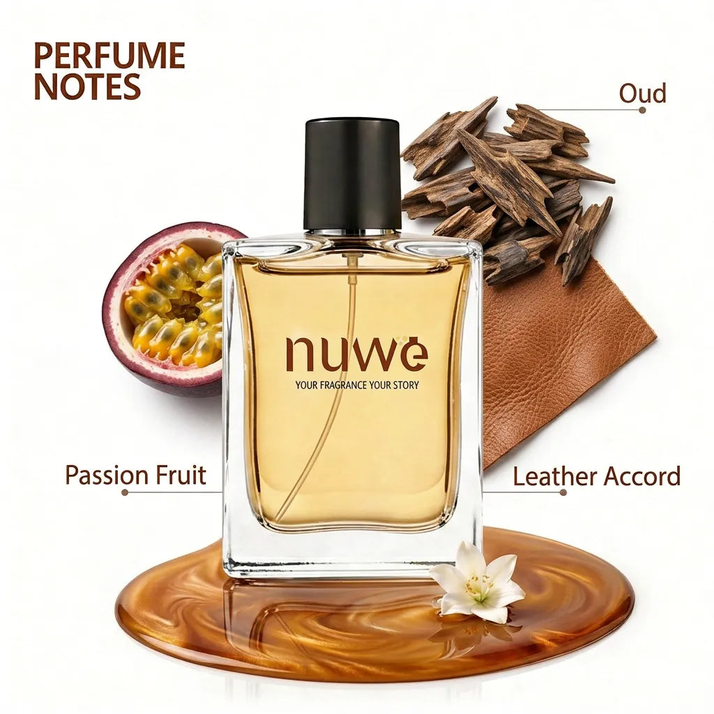 Passiflora Oud fragrance notes — passionfruit, florals, oud, sandalwood, musk — imported perfume oils Nuwe Perfumes