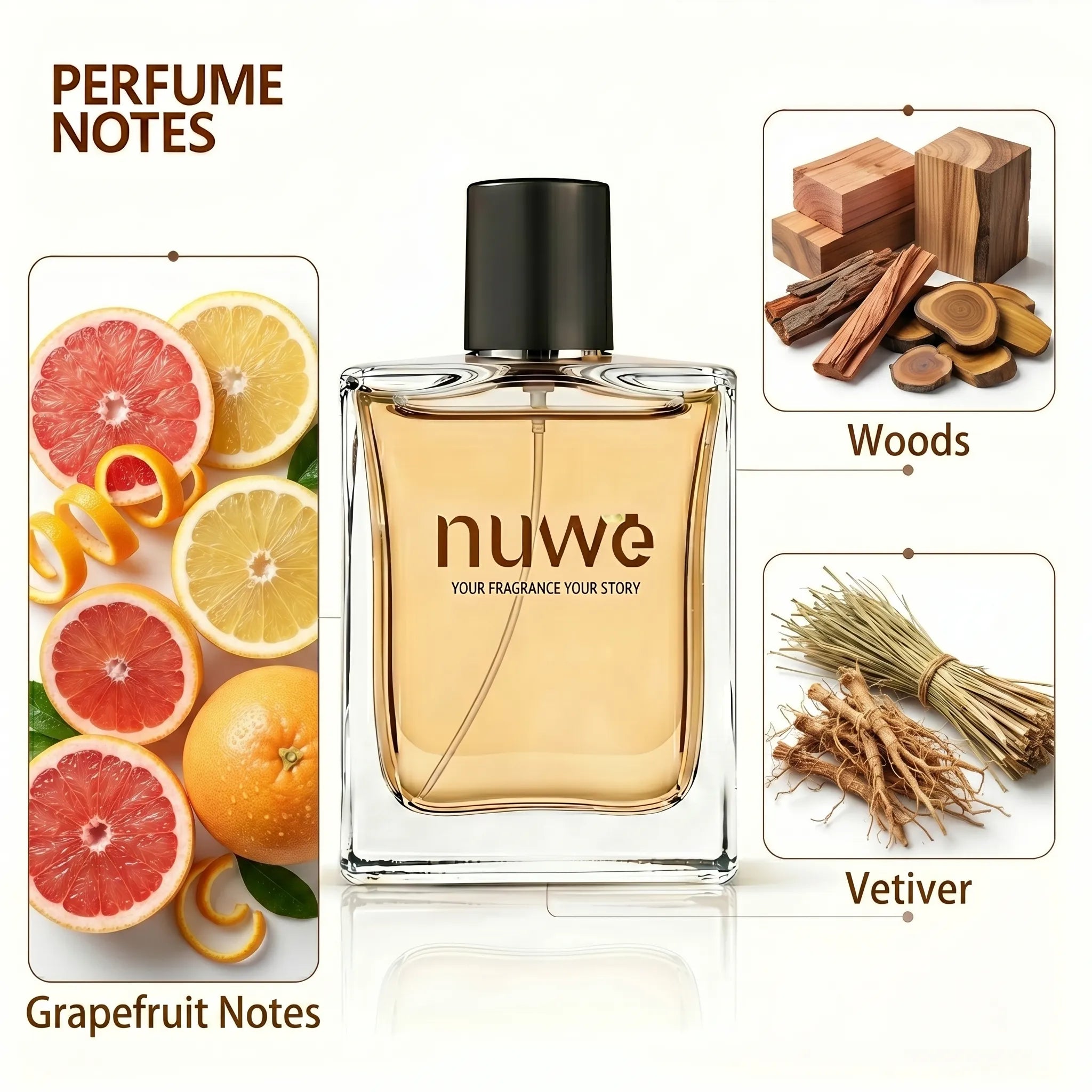 Roar fragrance notes — citrus top, spicy heart, woody base with cedar and musk — imported perfume oils Nuwe Perfumes