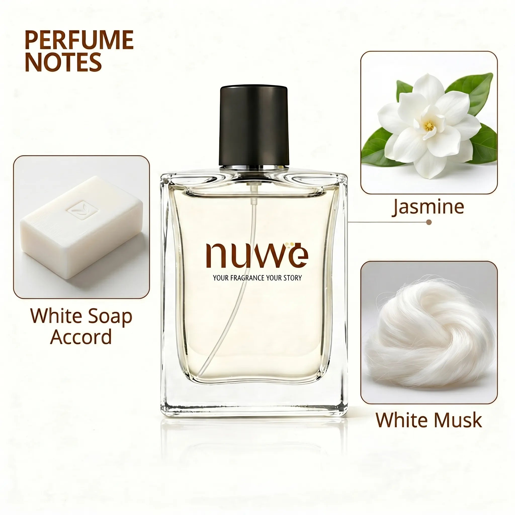 White Cream fragrance notes — aldehydes, soft florals, creamy sandalwood, white musk — imported perfume oils Nuwe Perfumes