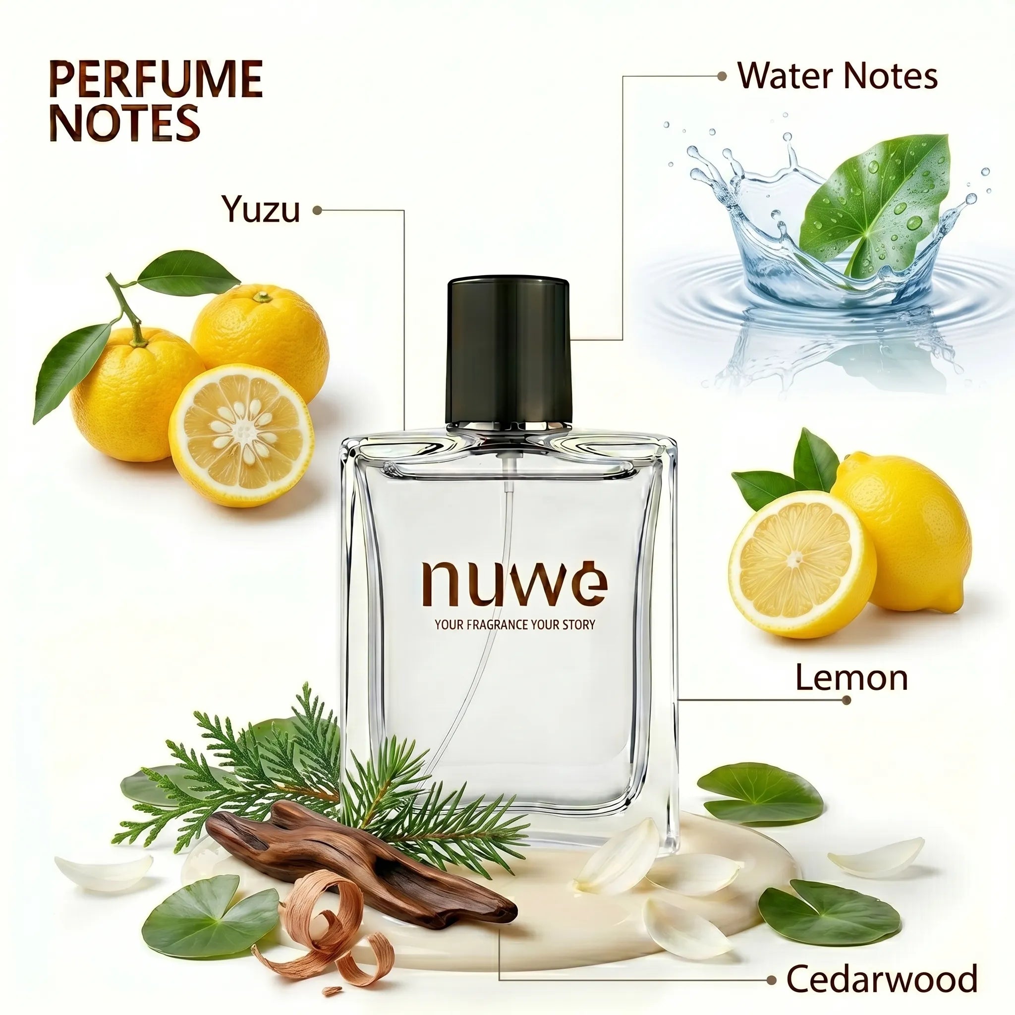 Y Crush fragrance notes — citrus, lavender, ginger, vetiver, amber — imported perfume oils Nuwe Perfumes