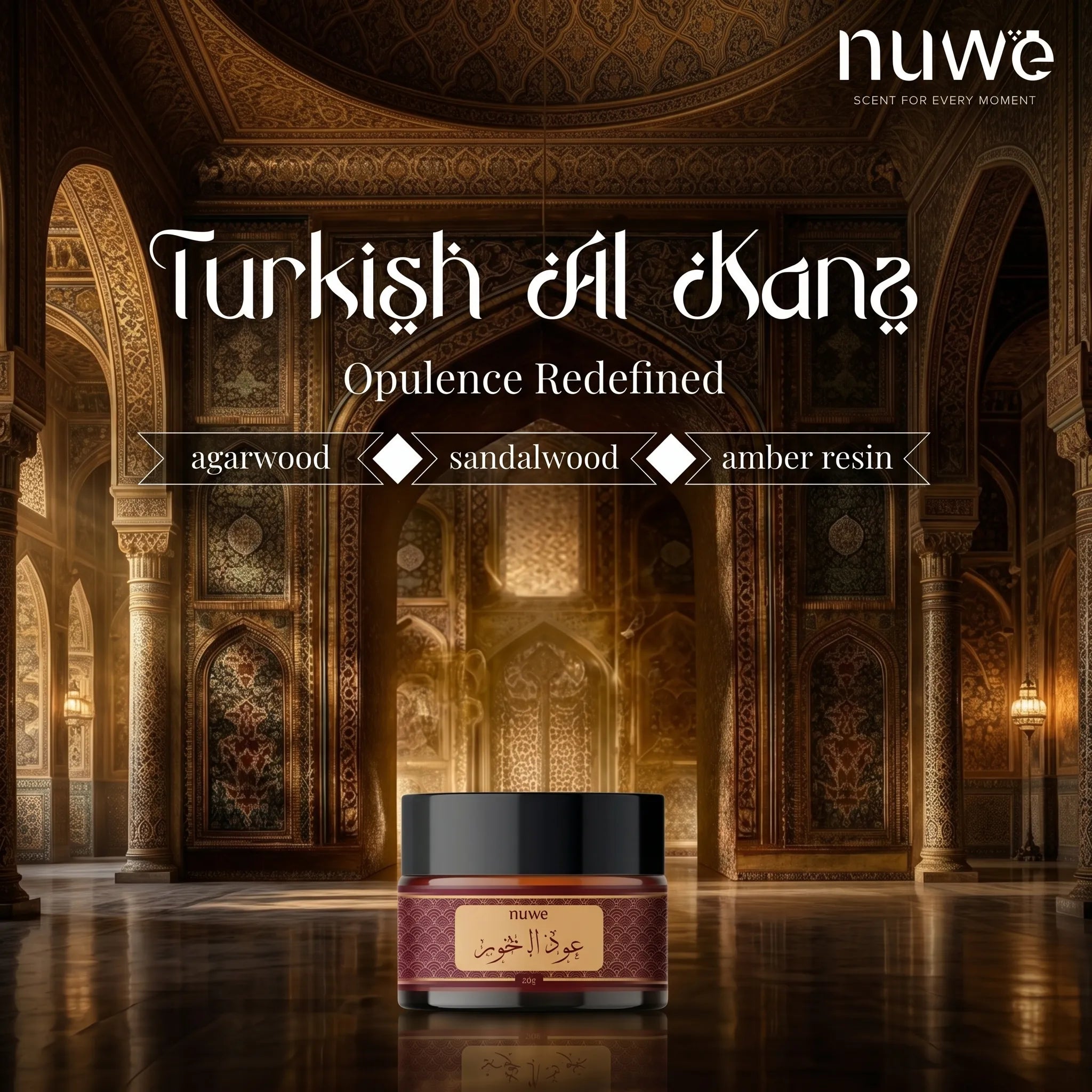 Turkish Al Kanz 40g handcrafted bakhoor with agarwood and amber resin—long-lasting oud incense from Nuwe Perfumes